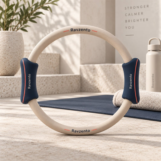 Ravzento ivory Pilates ring in a home studio setting